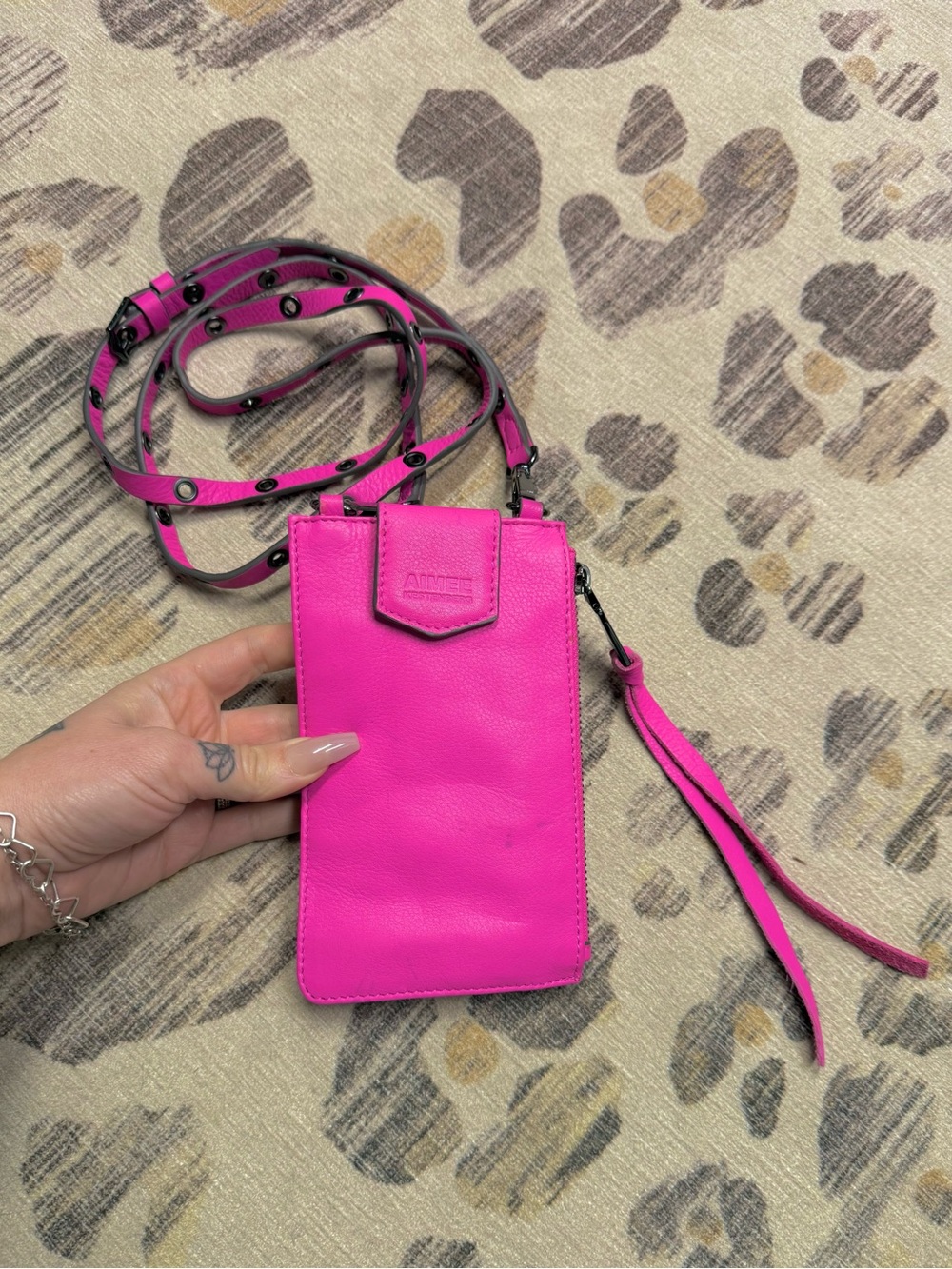 Aimee Kestenberg hot pink magenta genuine leather iPhone wallet cross body